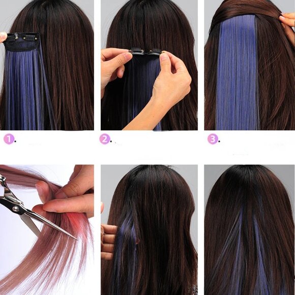Hair Extension 55cm Synthetic Hairclip Pink & Blue / Hair Extension Set of 2 - Picture 7 of 7